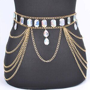 BNWT Brand New Layer Iconic Acrylic Stone Chain Belt Body Chain Layer Belt